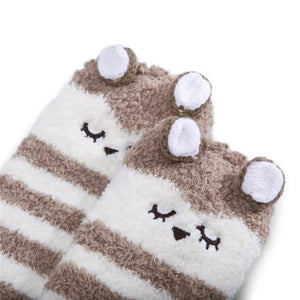 Cute Animal Coral Fleece Thigh High Socks 2 Pack- Owl & Colorful Bear Set - myabdlsupplies