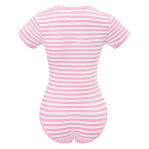 Essential Striped Adult Onesie Pink