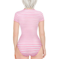 Essential Striped Adult Onesie Pink