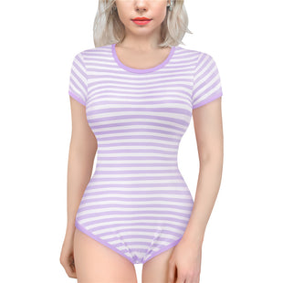 Essential Striped Adult Onesie Purple