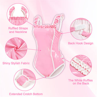 Latex-like Babygirl in Training Onesie Bodysuit