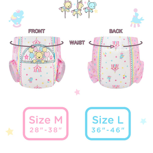 Little Circus Adult Printed Diapers 2 Pieces Pack 4 Prints Random Assorted(M)/(L)