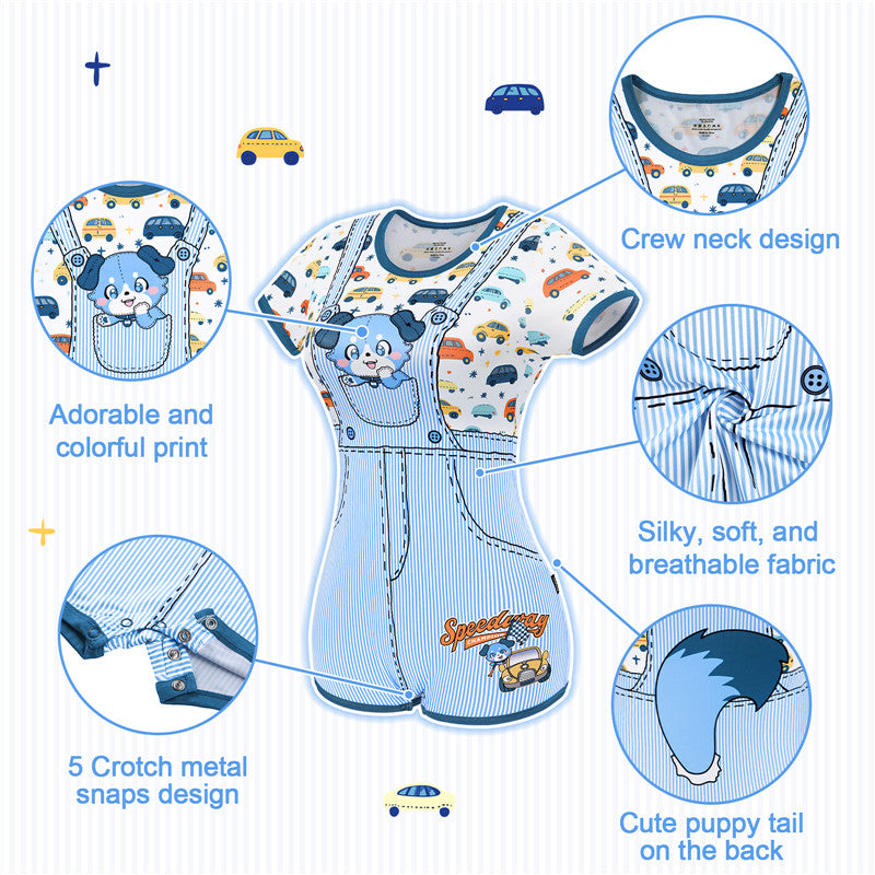 Little Blue Furrytail Racecar Romper Bodysuit