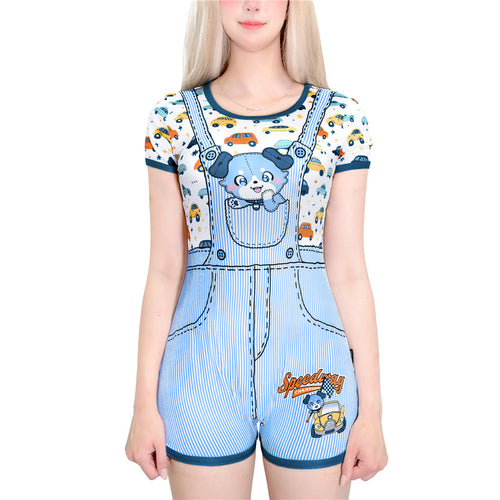Little Blue Furrytail Racecar Romper Bodysuit