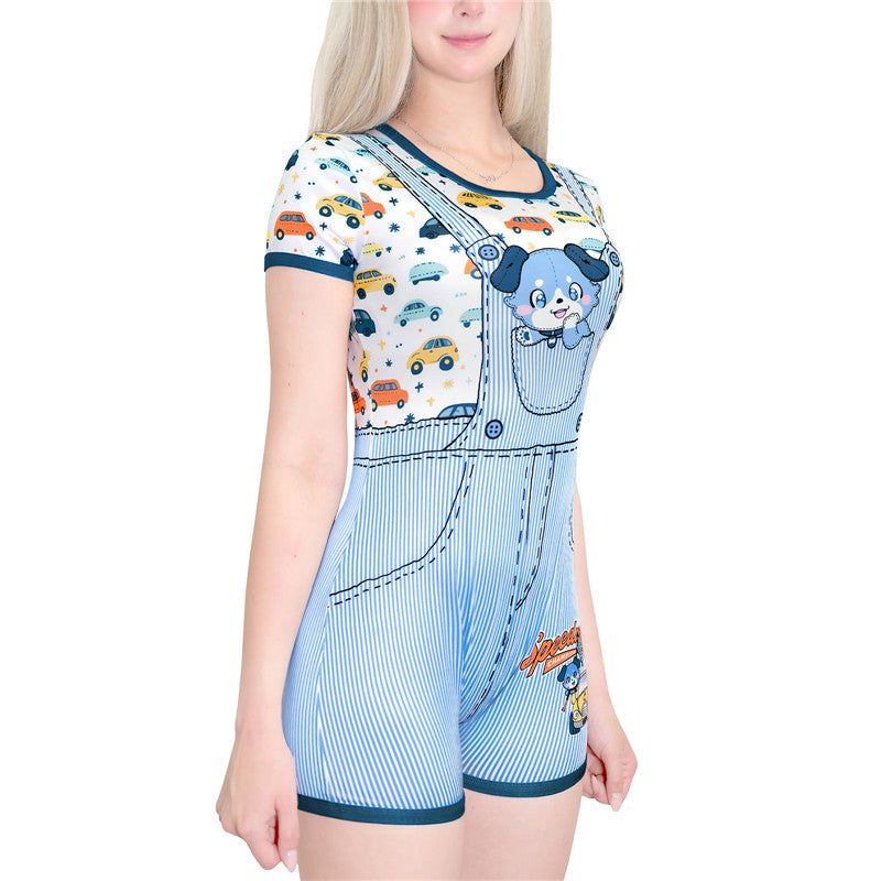 Little Blue Furrytail Racecar Romper Bodysuit