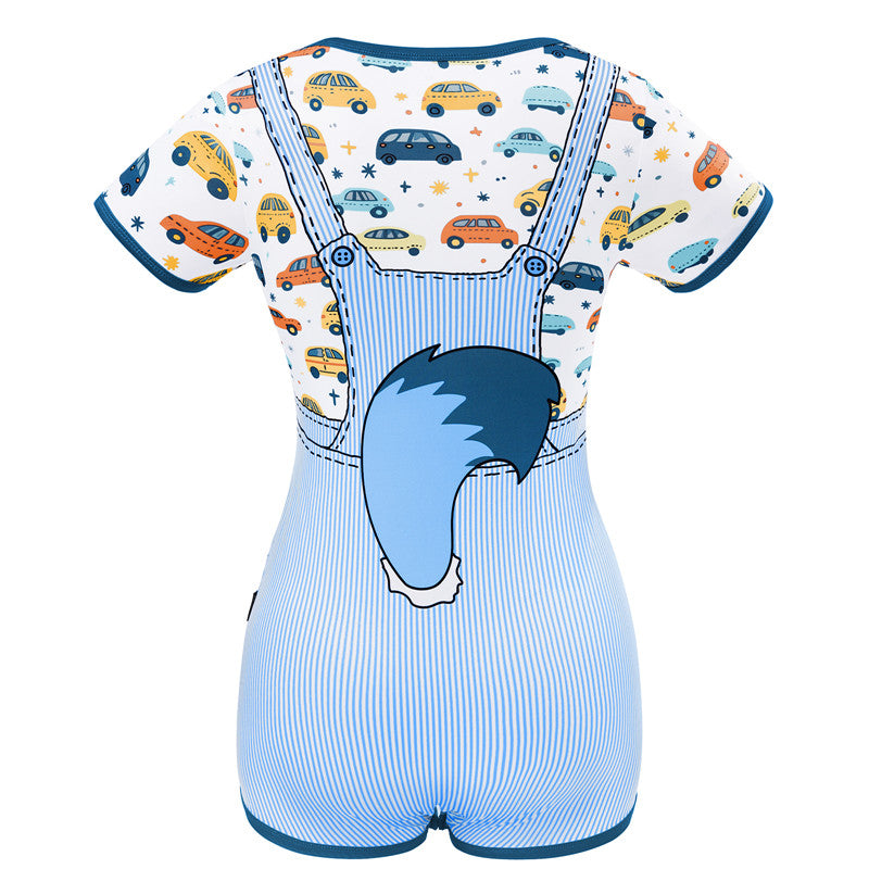 Little Blue Furrytail Racecar Romper Bodysuit