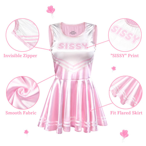 Shiny Satin Cheer Sissy Mini Dress Rose