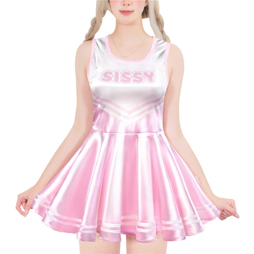 Shiny Satin Cheer Sissy Mini Dress Rose