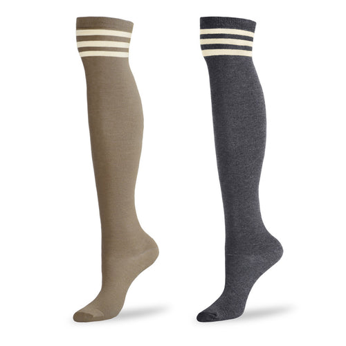 School Girl Knee HIgh Socks - Dark Grey & Brown