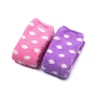 Cute Coral Fleece Thigh High Socks  Patten Socks 2 Pairs - Dotted Pink & Purple Set