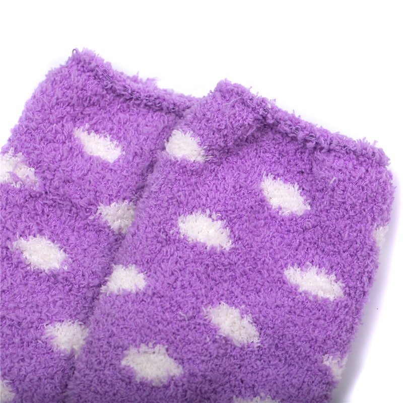 Cute Coral Fleece Thigh High Socks  Patten Socks 2 Pairs - Dotted Pink & Purple Set