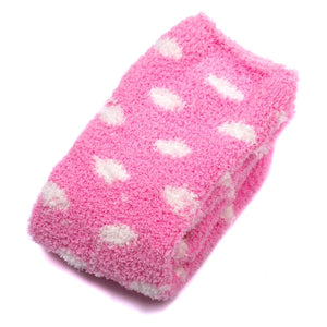 Cute Coral Fleece Thigh High Socks  Patten Socks 2 Pairs - Dotted Pink & Purple Set