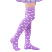 Cute Coral Fleece Thigh High Socks  Patten Socks 2 Pairs - Dotted Pink & Purple Set