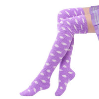 Cute Coral Fleece Thigh High Socks  Patten Socks 2 Pairs - Dotted Pink & Purple Set