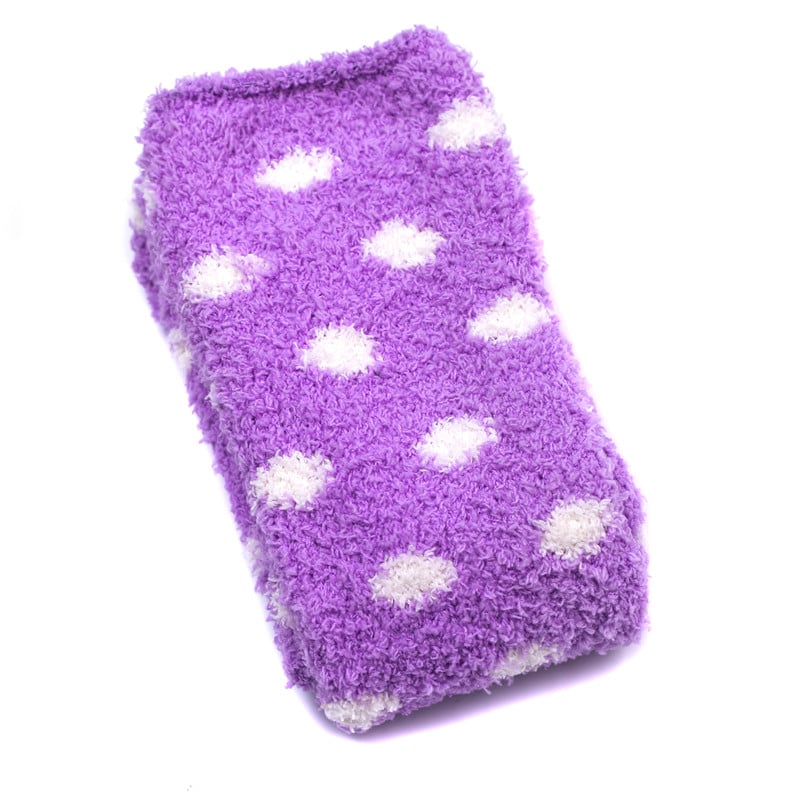 Cute Coral Fleece Thigh High Socks  Patten Socks 2 Pairs - Dotted Pink & Purple Set