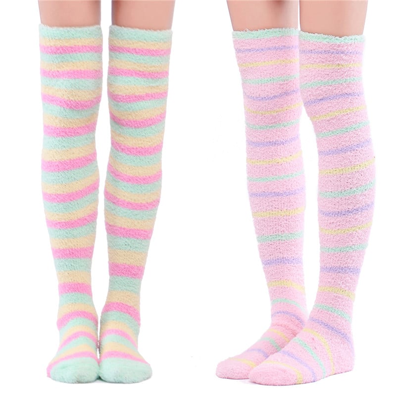 Coral Fleece Thigh High Socks 2 Pack - Ice Cream