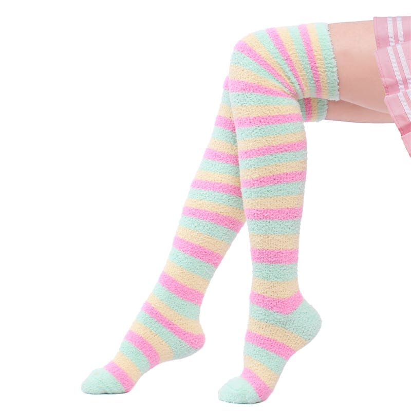 Coral Fleece Thigh High Socks 2 Pack - Ice Cream