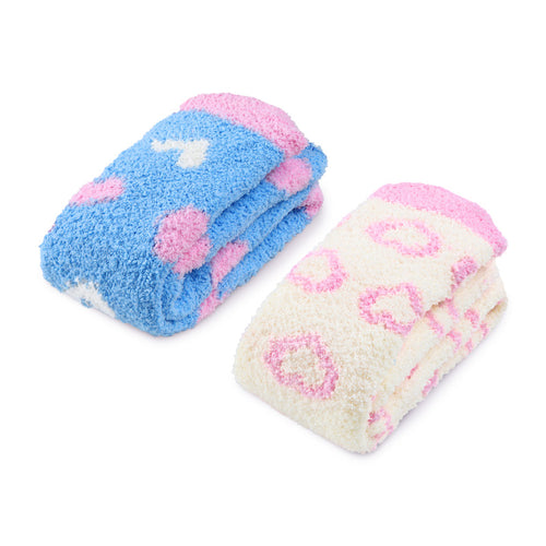 Coral Fleece Knee High Long Heart Pattern Socks 2 Pairs Set