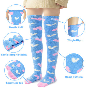 Coral Fleece Knee High Long Heart Pattern Socks 2 Pairs Set