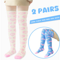 Coral Fleece Knee High Long Heart Pattern Socks 2 Pairs Set