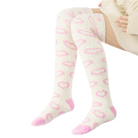 Coral Fleece Knee High Long Heart Pattern Socks 2 Pairs Set