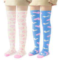 Coral Fleece Knee High Long Heart Pattern Socks 2 Pairs Set