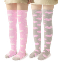 Coral Fleece Knee High Long Heart Pattern Socks 2 Pairs Set