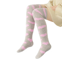 Coral Fleece Knee High Long Heart Pattern Socks 2 Pairs Set