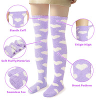 Coral Fleece Knee High Long Heart Pattern Socks 2 Pairs Set
