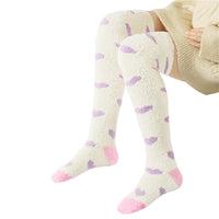 Coral Fleece Knee High Long Heart Pattern Socks 2 Pairs Set