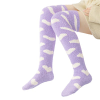 Coral Fleece Knee High Long Heart Pattern Socks 2 Pairs Set