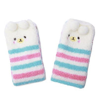 Cute Animal Coral Fleece Thigh High Socks 2 Pack- Owl & Colorful Bear Set - myabdlsupplies