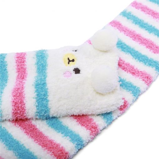 Cute Animal Coral Fleece Thigh High Socks 2 Pack- Owl & Colorful Bear Set - myabdlsupplies