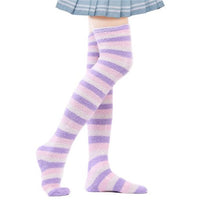 Coral Fleece Thigh High Socks 2 Pack- Striped Blue & Purple Set - myabdlsupplies