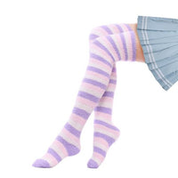 Coral Fleece Thigh High Socks 2 Pack- Striped Blue & Purple Set - myabdlsupplies