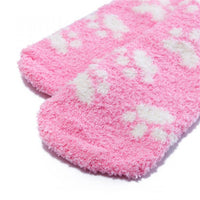 Cute Coral Fleece Thigh High Long Paws Patten Socks 2 Pairs-Pink Paws Set - myabdlsupplies
