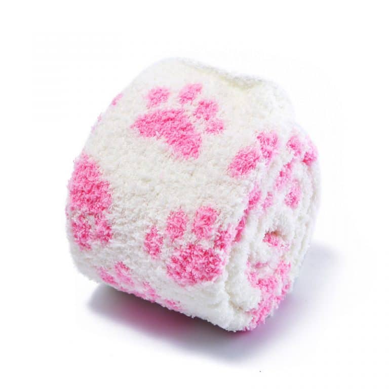 Cute Coral Fleece Thigh High Long Paws Patten Socks 2 Pairs-Pink Paws Set - myabdlsupplies
