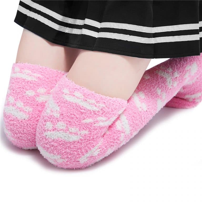 Cute Coral Fleece Thigh High Long Paws Patten Socks 2 Pairs-Pink Paws Set - myabdlsupplies