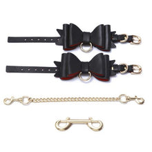 Prettybows Soft Lamb Leather Wrist Cuffs Set – Black/Red Leather & SILVER Alloy - myabdlsupplies