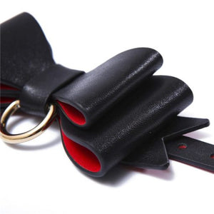 Prettybows Soft Lamb Leather Wrist Cuffs Set – Black/Red Leather & SILVER Alloy - myabdlsupplies